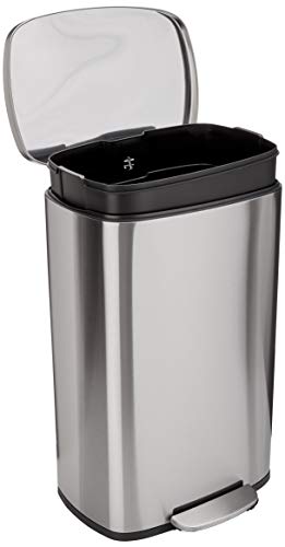 13 Gallon Kitchen Trash Can Stainless Steel with Soft-Close Lid Features