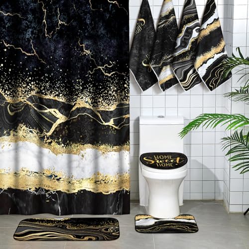 Black Gold And White Kitchen Curtains Set