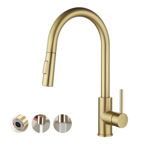 Brass Gold Kitchen Faucet: Elegant Pull-Down Sprayer for Modern Kitchens