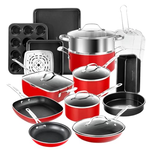 Brick House Gastro Kitchen Granitestone Red 20-Pc Nonstick Cookware Set Review