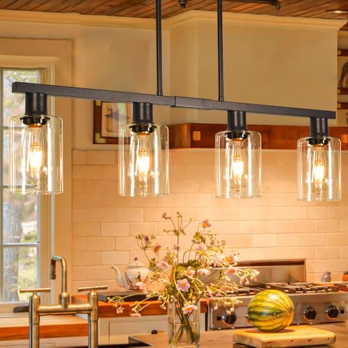 Chandelier above Kitchen Island