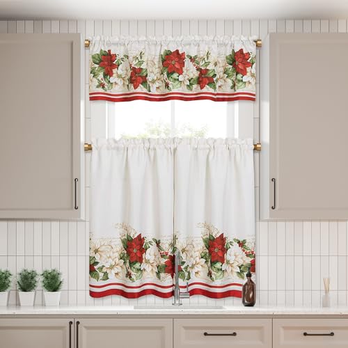 Christmas Curtains for the Kitchen: Festive Elegance with Poinsettia & Snowman Designs