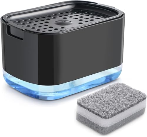 Dishwashing Soap Dispenser for Kitchen: Stylish 2-in-1 Sponge Holder Solution