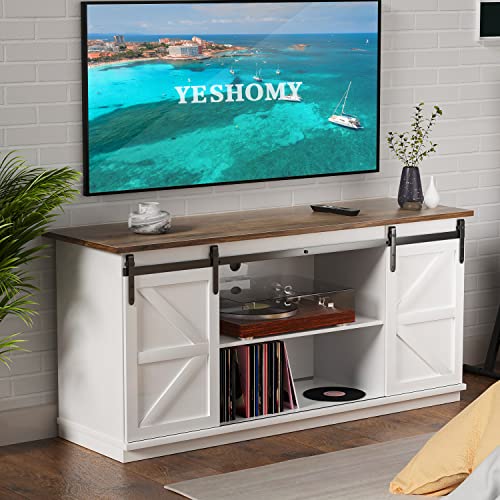 Lattof Farmhouse Kitchen Television Stands with Sliding Barn Doors Storage