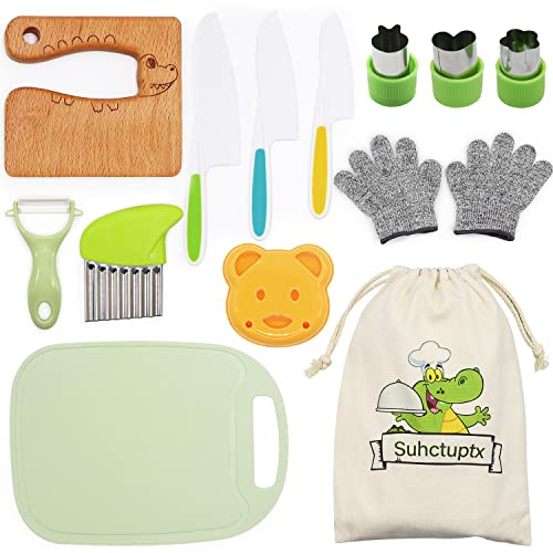 Mom And Son Kitchen Fun Starts with These 14-Piece Wooden Kids Knife Sets