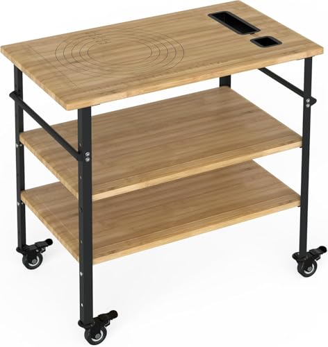 Phở Kitchen Bar & Grill Outdoor Pizza Oven Table with Wheels and Shelves