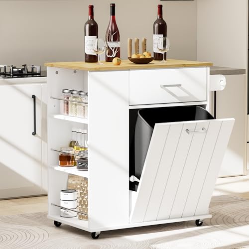 Rolling Kitchen Island to Hide Trash Cans