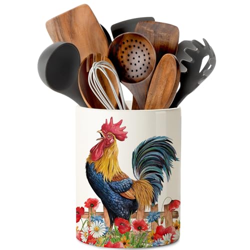 Rooster Kitchen Utensil Holder: Charming Farmhouse Decor for Counters