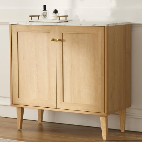 Solid Wood Kitchen Cabinet Sideboard With Granite Top for Stylish Storage