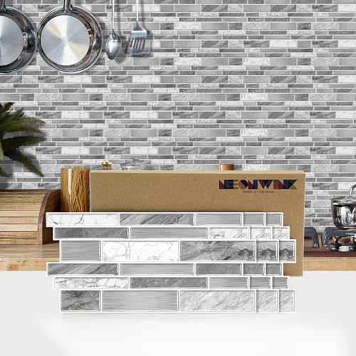 White Kitchen Grey Backsplash Ideas: Stylish Peel and Stick Tile Options