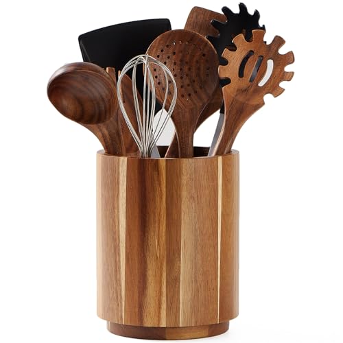 Wooden Kitchen Utensil Holder: Stylish 360° Rotating Organizer for Counters